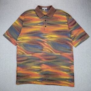 Bullock & Jones Polo Shirt Mens XL Multi Color Abstract Knit Made in Italy